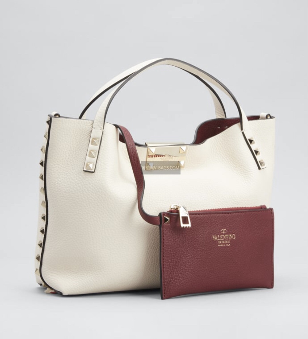 Valentino Garavani Rockstud Tote Bag in Ivory Grainy Calfskin